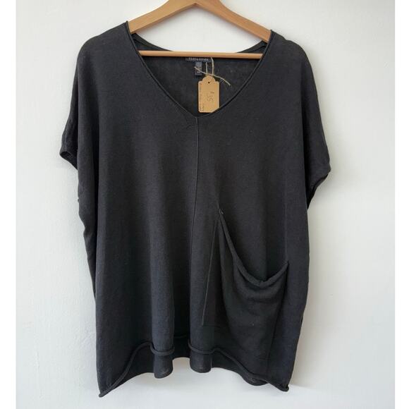 Eileen Fisher Organic Linen Cotton Square Pocket Top Black Size M - Picture 2 of 6